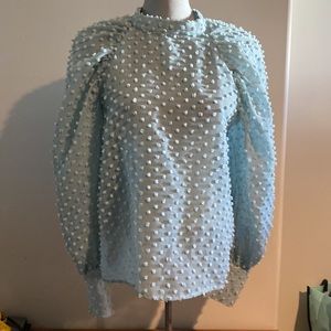 Zara sea foam green blouse size large with puffy sleeves